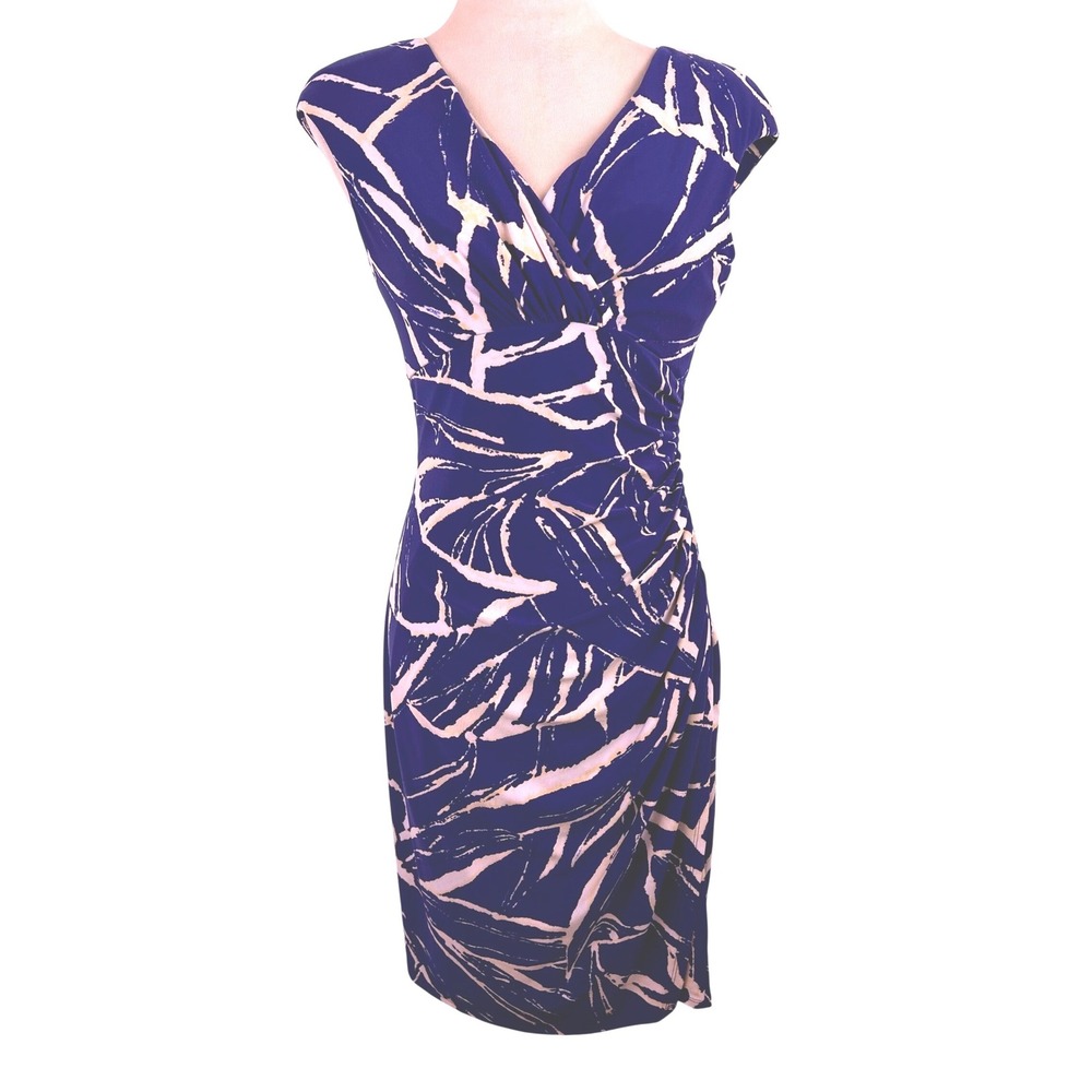 Lauren Ralph Lauren Sheath Dress Blue Abstract Ruched Women 4